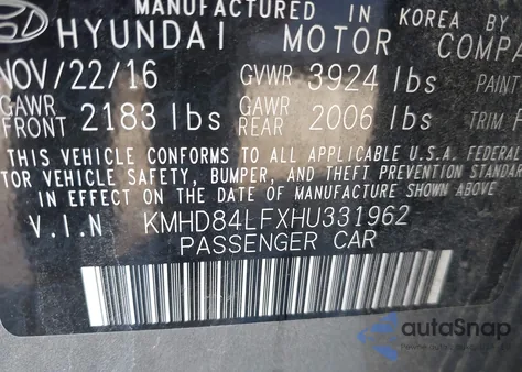 2017 Hyundai Elantra Limited from USA, damaged, VIN KMHD84LFXHU331962